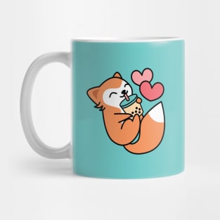 Cute Kawaii Fox Sipping Boba Tea - Bubble Tea Mug